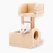 Wooden Hamster Lookout Tower - Small Pet Toy Stairs and Nest House Cage Villa Bu - £10.18 GBP