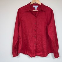 Linen Red Shirt Women’s 12 Talbots Collection Collared Button Down Blouse Top - £30.59 GBP