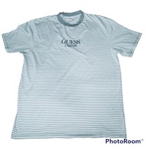 Vtg Guess Jeans Original Gray Striped Embroidered Logo Cotton T-Shirt Me... - £24.03 GBP
