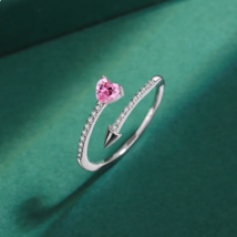 Creative 925 Sterling Silver Pink Crystal Heart Zircon Arrow Adjustable Ring 6-8 - £14.94 GBP