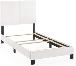 White Pessac Pu Leather Upholstered Platform, Twin, Furinno Fb19821Twh. - $98.93