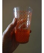 vintage ANCHOR HOCKING juice glass / retro orange polka dot design mid-c... - $8.00