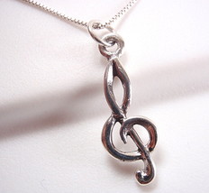 Small Treble Clef Necklace 925 Sterling Silver composer music musician song - £13.02 GBP