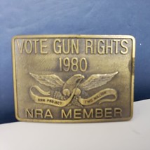 Vote Gun Rights NRA Belt 1980 Solid Brass Belt Buckle NRA Member - £7.00 GBP