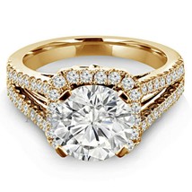 14k Solide or Jaune 3.24Ct Rond D/VVS1 Moissanite Bague Solitaire Fiançailles - £635.75 GBP