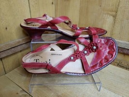 Think! Red Leather Strappy Sandal 86505 for Natural Walking Womens sz 9.5/ 40 - £31.64 GBP