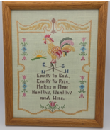 Vintage Rooster Sampler Embroidered Cross Stitch Early To Bed Early To Rise - $396.09 MXN