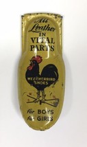 1940&#39;s WEATHERBIRD SHOES yellow advertising tin clicker premium ROOSTER - $20.00