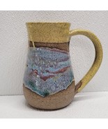 Handmade Glazed Stoneware Coffee Mug Cup Green Blue Brown Signed - $40.61 CAD