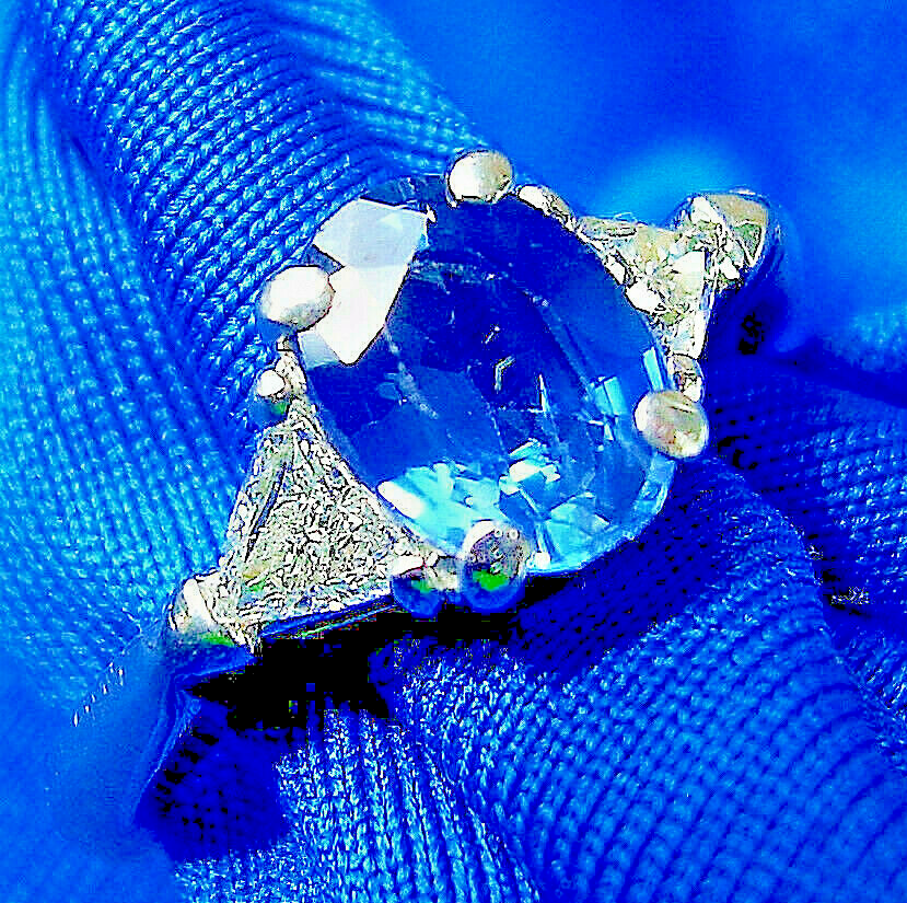 Earth mined Sapphire Diamond Deco Engagement Statement Ring Platinum Solitaire Item image 2