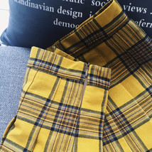 YELLOW Pleated Plaid Skirt Plus Size Women Gilr Knee Length Plaid Skirt Outfit image 5