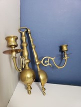 Vintage Pair of  Solid Brass Single Arm Wall Sconce Candle Holders 12&quot; - £27.78 GBP