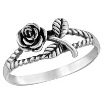 Enchanted Rose Flower Sterling Silver Band Ring-8 - £11.12 GBP