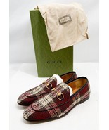 GUCCI Vintage Tweed Check Horsebit Mens Jordaan Loafers Red Beige White ... - $796.56 CAD