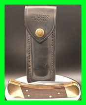 Vintage 1980&#39;s BUCK 110 USA Lockback Folding Knife Wood Handles &amp; Leather Sheath - £72.37 GBP