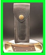 Vintage 1980's BUCK 110 USA Lockback Folding Knife Wood Handles & Leather Sheath - $89.99