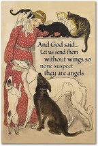 Vintage Canvas Art Wall Decor Girl With Dogs And Cats Poster Canvas Prints Let - $39.99