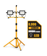 60W 6000lm Dual-Head LED Work Light w/ Adjustable Metal Tripod Stand Wat... - $91.99