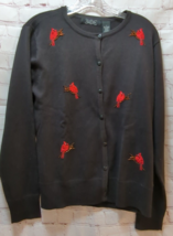 Crystal Kobe Vintage L Large Cardigan Sweater black red beads sequins cardinals - £15.81 GBP