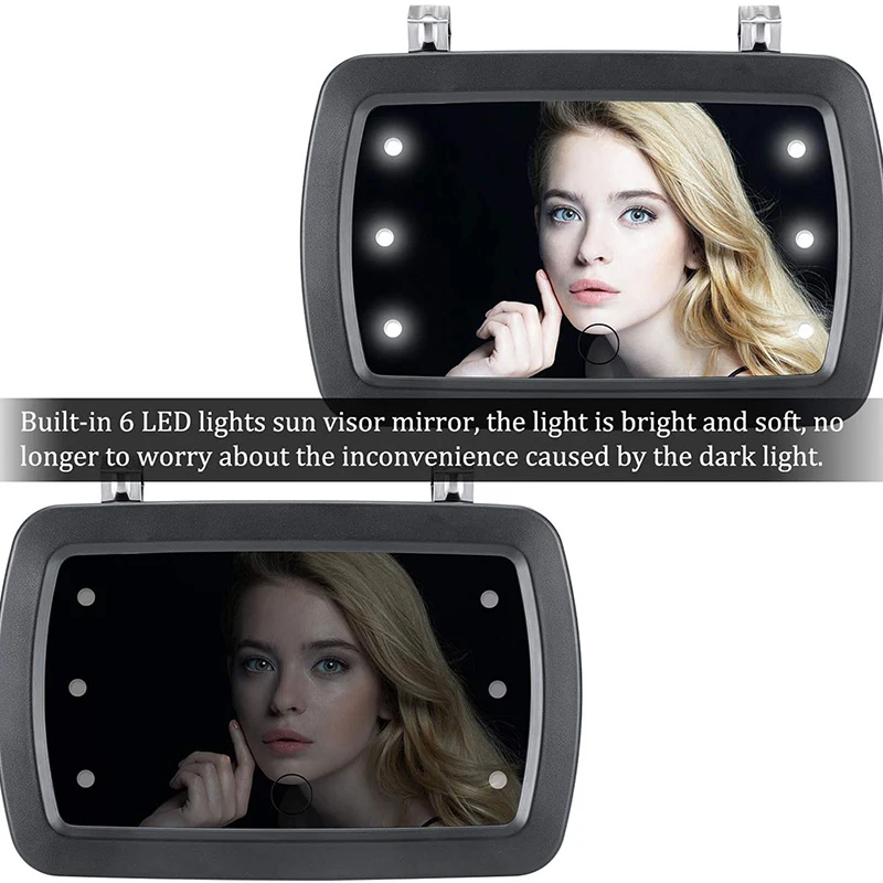 Car Sun Visor Mirror with LED Lights Clip Type, Touchscreen Switch