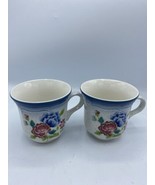  Debonair Country Club  by MIKASA COFFEE/TEA CUPS ~ Blue Edge Pink Floral  - £17.44 GBP