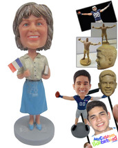 Personalized Bobblehead Sophisticated Lady In Skirt With Book And A Flag In Hand - $85.00