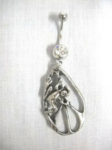 Hippie Tree Frog Peace Sign Droplet Pewter Pendant On 14g Clear Cz Belly Ring - £7.96 GBP