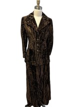 Vintage 1970s Brown Crushed Velvet Maxi Skirt Suit Women&#39;s Size Small Hi... - $119.39