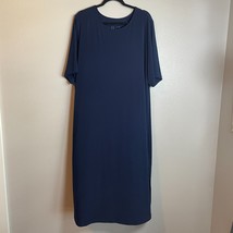 Susan Graver Dress 3X Blue Liquid Knit Minimalist Stretchy Comfort Casual - $481.11 MXN