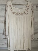 Xhilaration Mini Dress Women&#39;s Size Large Ivory 100% Rayon Embroidered Boho - £7.41 GBP