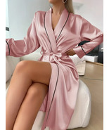 Elevate Your Evening Routine: Women&#39;s Solid Satin Night Robe Elegant Lon... - £23.58 GBP
