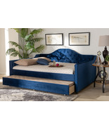 Rene Royal Blue Velvet Fabric Button Tufted Queen Size Daybed w/Trundle - $15,381.19 MXN