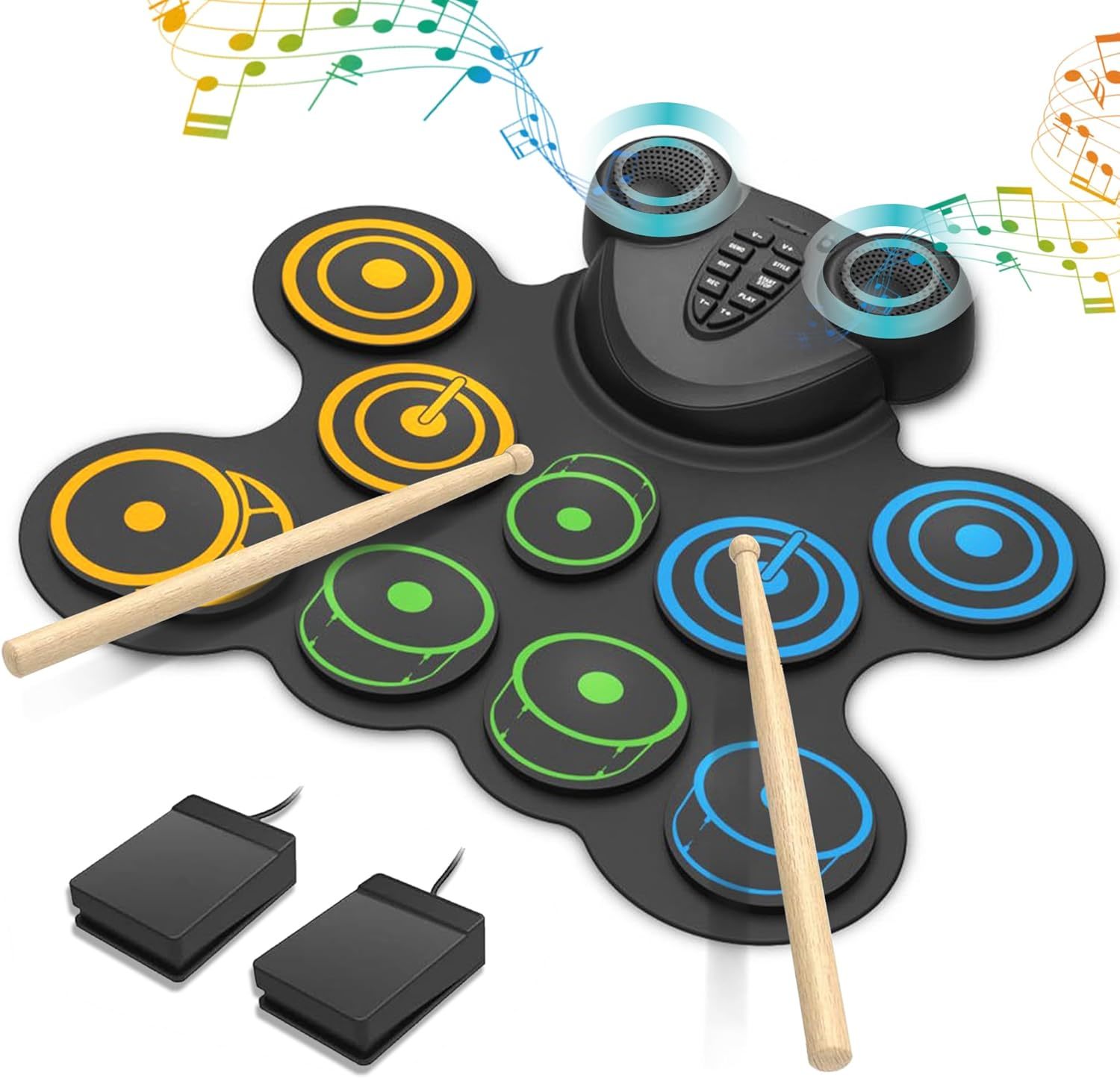 10 Pads Electric Drum Set Sharkwave Dual Speaker For Kids Roll Up Electr... - $50.92