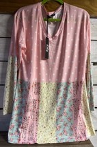 NWT LILY by FIRMIANA Wm. XL Top Polka Dots Chintz Florals Pink Ylw Aqua ... - $26.92