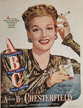 1947 Print Ad Chesterfield Cigarettes Actress Ann Sheridan Smoking Liggett Myers - £14.34 GBP