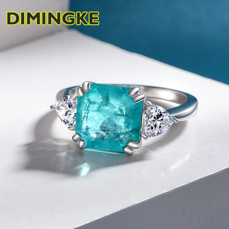 10*10MM Square Natural Paraiba Tourmaline Ring 100%-S925 Sterling Silver High Je - £46.77 GBP