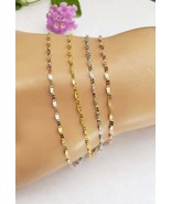 Dainty Yellow Gold Bracelets Mirror link Chain Bracelet 14k Rose Gold St... - $164.58 CAD