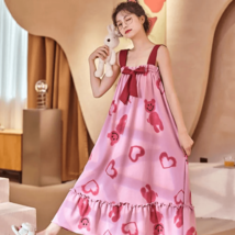 Heart &amp; Bear Print Nightdress | Women Sleep Robe Nightgown | Valentine #800 - £39.11 GBP