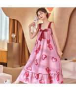 Heart &amp; Bear Print Nightdress | Women Sleep Robe Nightgown | Valentine #800 - $49.00