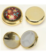 Pill Box Cloisonne Enamel Flower Top Metal Case 3 Compartments 2&quot; Diameter - $361.31 MXN