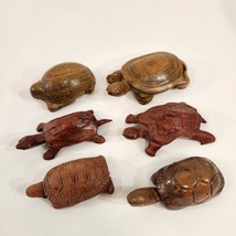 Wood Turtle Figurines Red + Brown Hand Carved Asst Shell Patterns Lot of 6 Vtg - £22.95 GBP