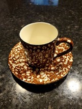 Stangl Town and Country Brown Spongeware Cup and 6 inch Plate Set - £10.55 GBP