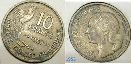 FRANCE 10 FRANCS 1953    - $4.00