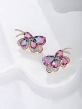 imitation crystal Austrian crystal purple butterfly earrings - $20.00