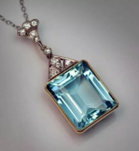 4 Ct Emerald Cut Lab Created Aquamarine Solitaire Pendant 14K Yellow Gold Plated - $71.91