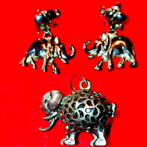 Vintage silver elephant earrings and pendant - £19.47 GBP