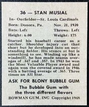 1948 Bowman #36 Stan Musial Rookie Reprint - MINT - With Facsimile Autog... - $1.98