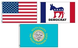 Lot of 3 Flags: USA, South Dakota State and Democrat 3&#39;x5&#39; Polyester Flag - £13.44 GBP