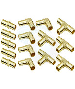 15Pc 1/2inch PEX Straight 90 Degree Elbow Tee Brass Pipe Hose Fittings - £18.43 GBP