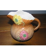 Vintage Small Staffordshire Handpainted Yellow Pink Dahlia Flower Brown ... - £21.70 GBP